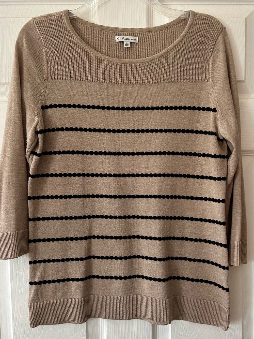 croft & barrow Beige Crewneck Sweater with Black Stripes